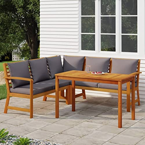 Utiny Garten Essgruppe 4-TLG.Gartenmöbel Set mit Kissen, Gartengarnitur Sitzgruppe Modulares Design, Lounge Sofa Bank Tisch, Massivholz Akazie Dunkelgrau Type 8