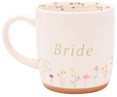 Widdop and Co Love Story Ceramic Mug – Bride | Floral Wedding Mug | Gift for Bride-to-Be Pastel Ceramic Coffee Cup Keepsake | Bridal Shower, Engagement, or Hen Party Present - 370ml / 12.5 oz