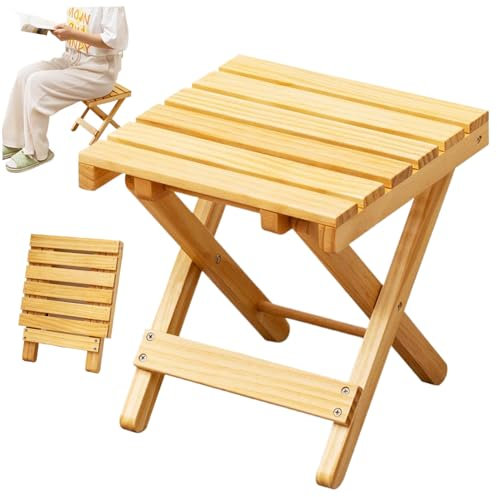 Tabouret en Bois, Banc de Douche en Bois carré de 10x10 Pouces, Petit Banc Sauna en Creux, Tabouret Douche Pliant Portable pour Salle Bain, Patio, arrière-Cour, Balcon, Piscine, Porche
