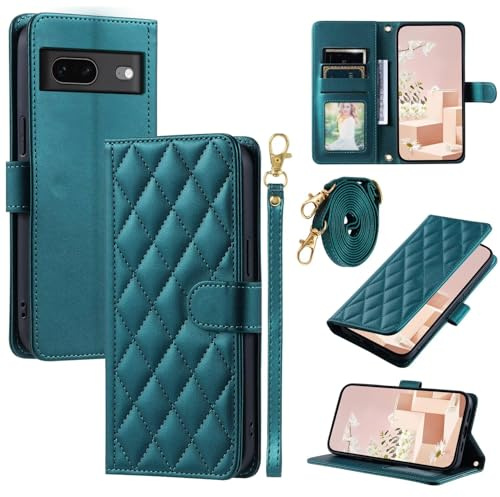 Coque avec Cordon pour Google Pixel 7, [Housse en Cuir PU Premium] [Etui à Rabat] [Pochette de Portefeuille], Étui de Protection pour Google Pixel 7(Vert)