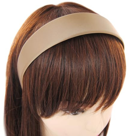 axy Breiter Haarreif mit Satin bezogen Haarband Vintage Klassik-Look Hairband Stirnband HRK1 (Beige)