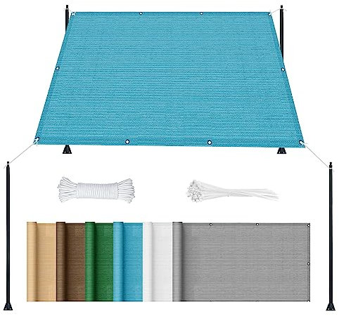 Voile d'ombrage en polyéthylène haute densité 5 x 9 m pour pergolas, patios et jardins, forme triangulaire/carrée Bleu ciel avec cordes gratuites pour une installation facile