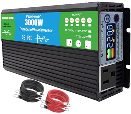 AISINILALAO 12V Bis 230V Wechselrichter 3000W 12V 24V 48V 60V 72V Reiner Sinus-Wechselrichter DC Auf 110V 230V AC-Wandler, Für LKW, Haus, Wohnmobil, Netzunabhängige Solarstrom-Wechselrichter