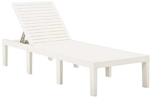HaoChrymec Sonnenliege aus Kunststoff, Verstellbare Rückenlehne in 5 Positionen, Leicht und Pflegeleicht, Outdoor Liege, Camping Liegestuhl, Strand Liege, Weiß, 195 x 65 x 32 cm
