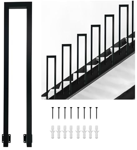Treppengeländer Innen Außen, Geländer Treppe U Förmiger Metall Treppenhandlauf, Schwarz Treppenhandlauf für Villen, Balkone, Flure, Wohnungen (Schwarz, 95cm)