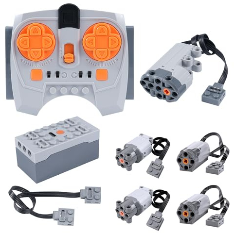 AYWHP 8 PCS motore elettrico giocattolo Set,Power Functions Kit con servomotore, telecomando da 2,4 GHz, scatola della batteria, motore M/L, cavo di estensione