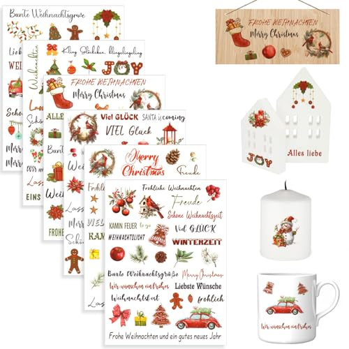 Xevinas Rub On Sticker Weihnachten, Rub On Aufkleber Transferaufkleber, Rub On Sticker Set Rubons Weihnachten, Rub On Wichtel Nikolaus Advent, für Glas, Holz, Scrapbooking, DIY Basteln Deko