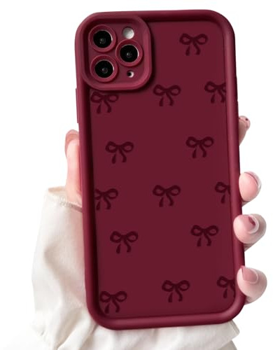 NITITOP for iPhone 11 Pro Case Cute Bow Ribbon Design - Wine Red | for Women Girls, Aesthetic Bowknot Design, Soft TPU Shockproof Cover, Full Camera Protection