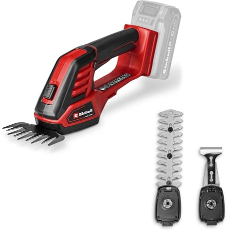 Einhell Akku-Gras-und Strauchschere GE-CG 18/100 Li - 3 in 1-Solo | PXC | 18 V | 100 mm Grasscherenmesser | 200 mm Strauchscherenmesser | Harkenaufsatz | ohne Akku