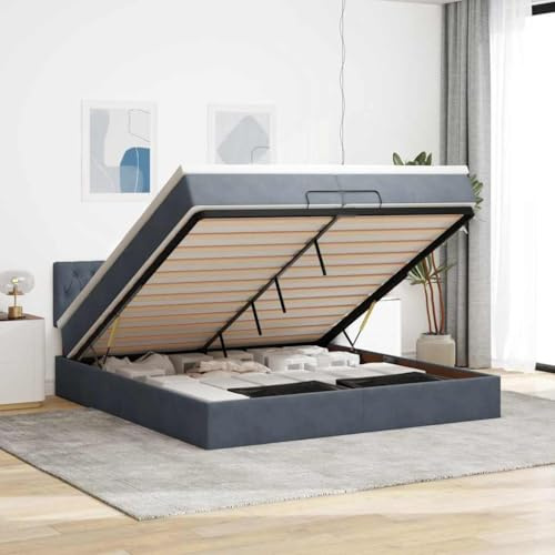 Ordellia Ottoman-Bett mit Matratze, Dunkelgrau 200x200 cm Samt, Hydraulischer Stauraum, Komfortable Taschenfederkernmatratze, Weiche Matratzenauflage