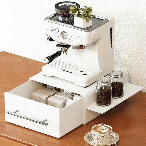 devesanter Kaffeekapsel Organizer mit Schublade und Magnetregal,Weiß | Aufbewahrung aus Kohlenstoffstahl für Kaffeezubehör. Bietet eine stabile Ablagefläche und spart Platz auf der Arbeitsplatte.