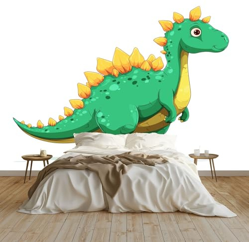 Générique Papier Peint Intissé Panoramique Dessin Animé Dinosaure Mignon Animal 300 x 210 cm Blanc - Tapisserie Fresque Murale Décoration d'intérieur pour Chambre et Salon
