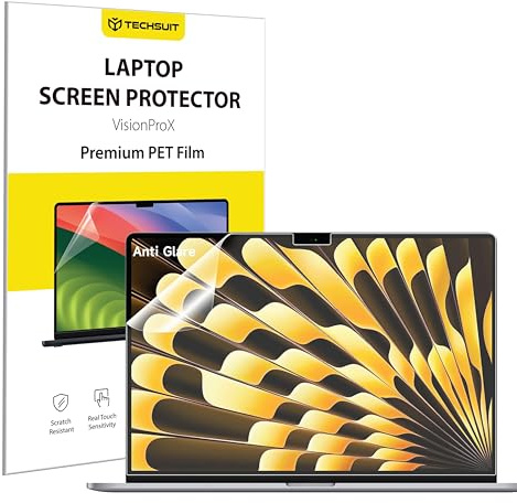 Techsuit VisionProX Anti Blaulicht Displayschutz für MacBook Air 15 2023 bis 2024, Augenbelastungsschutz, Kratzfest, HD Klarheit, Blasenfreie Installation, PET Folie, Matt