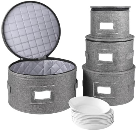SDLEFHE Circular Storage Box with Cover for Plate Protection Kitchen | Dish Storage Containers, Dinnerware Storage Set, Chinese Style, Suitable for Plate Storage Area, Protective Cover
