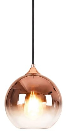 ZTTECH Suspension en Verre Vintage Globe Verre Dégradé Lampe Suspendue E27 Câble Tressé Réglable 150 cm Luminaire Suspendu pour Îlot Cuisine Salle à Manger Chambre Café (Or rosé, 20cm)