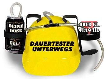 Trinkhelm Spaßhelm mit Printmotiv - Dauertester Unterwegs - 51633 - versch. Farben zur Wahl Farbe gelb