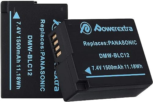 Powerextra 2 Batterie de Rechange 1500 mAh pour Panasonic DMW-BLC12 DMW-BLC12E DMW-BLC12PP et Panasonic Lumix DMC-G85 DMC-FZ200 DMC-FZ1000 DMC-G5 DMC-G6 DMC-G7 DMC-GH2 DMC-GX8 DMC-FZ300K (Batteries)