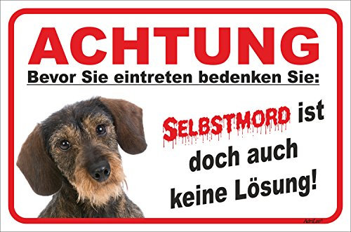AdriLeo Schild - Vorsicht Rauhaardackel - Selbstmord - (30x40cm) / Achtung Hund Wachhund Dackel Teckel Dachshund robust langlebig UV-beständig wetterfestes Warnschild