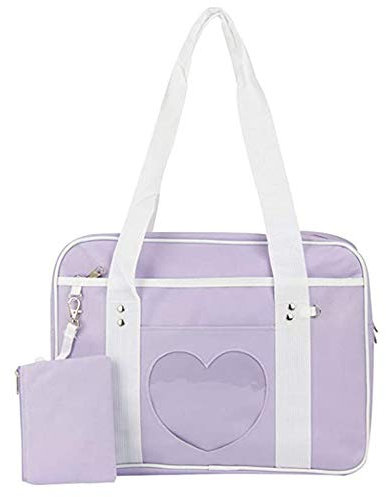 AlwaySky Ita Tasche Herzform Fenster Japanische Schule Handtasche Große JK Tasche Mädchen Duffle Geldbörse Anime Schulranzen für Lolita Comic DIY Lila