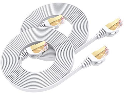 Cat 8 Cable Ethernet de 2 Metros(2PCS), BUSOHE Cable de Red Plano RJ45 Gigabit LAN de Alta Velocidad, Cable de Conexión a Internet de 40Gbps y 2000Mhz para Rúter, Módem, Panel de Conexión, PC (Blanco)