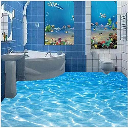Benutzerdefinierte 3D Boden Wandbild Bad Seewasser Kräuselungen Tragen Rutschfeste Wasserdichte Verdickte Pvc Selbstklebende 3D Bodenbelag, 200 * 140 Cm