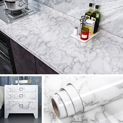 Livelynine 40CMX10M Klebefolie Marmor Folie Arbeitsplatte Küche Selbstklebende Folie für Tisch Küchenarbeitsplatte Laptop Arbeitsplatte Küche Schminktisch Deko Schrank Möbel Selbstklebend Mamorfolie