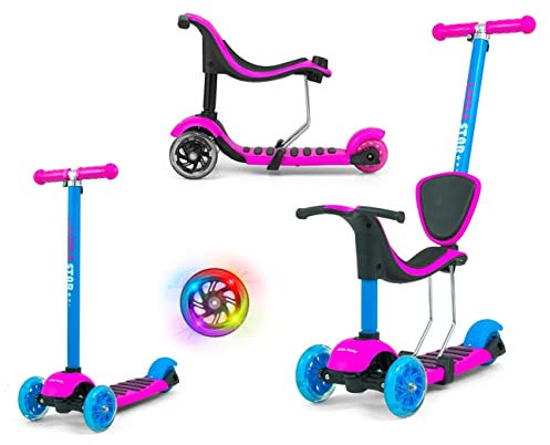 Milly Mally Trottinette Pousse-Pied 3 en 1 Little Star (Rose-Bleu)