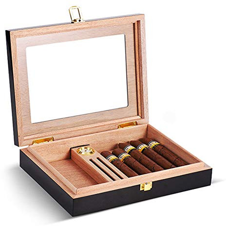 AKT Cedar Wood Travel Humidor Zigarrenschachtel Tragbare Zigarrenhülle mit Hygrometer Luftbefeuchter Zigarren Humidor Box, Kapazität 15