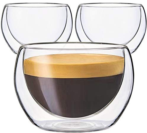 Youngever Lot de 3 Verres à Expresso à Double Paroi, 150ML Tasse à Cafe, Verres Thermiques à Effet Flottant, Verre Espresso