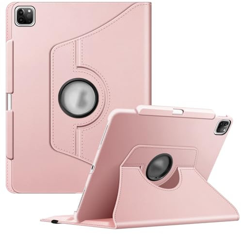 FINTIE Rotating Case Compatible with iPad Pro 12.9 inch (2022/2021/2020/2018, 6th/5th/4th/3rd Generation)-360 Degree Swiveling Protective Cover w/Pencil Holder, Auto Sleep/Wake, Rose Gold