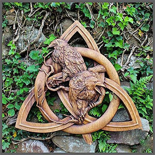 Younoo1 Statue von Raben, Ornamente aus Holz, nordischer Göttlicher Nordischer Göttin, Wanddekoration, aus nordischem Rune / Paianisch, Skulptur, Handwerk, für Dekoration zu Hause (Holz)