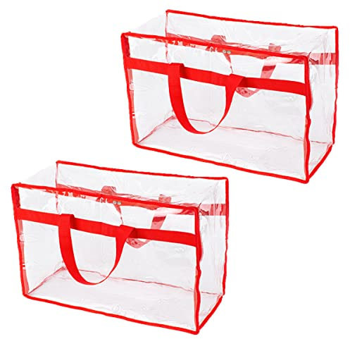 Christmas Village Clear PVC Storage Bags Boxes Organiser With Zips - Great for Toys, Lights Baubles Tinsel Wrapping Paper Bows Wreath Decorations - Bed Closet Wardrobe - Red
