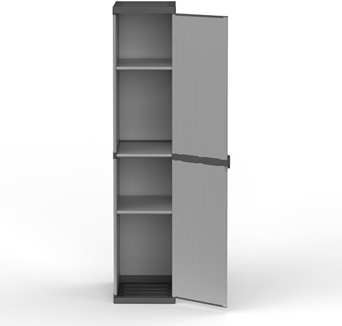 Mongardi: Armario de Resina de PVC y PP, 1 Puerta, 3 estantes, fácil de Montar, Modular System, Resistente, Apto para ambientes Interiores y Exteriores, 34 x 40 x 165 cm, Gris y Negro
