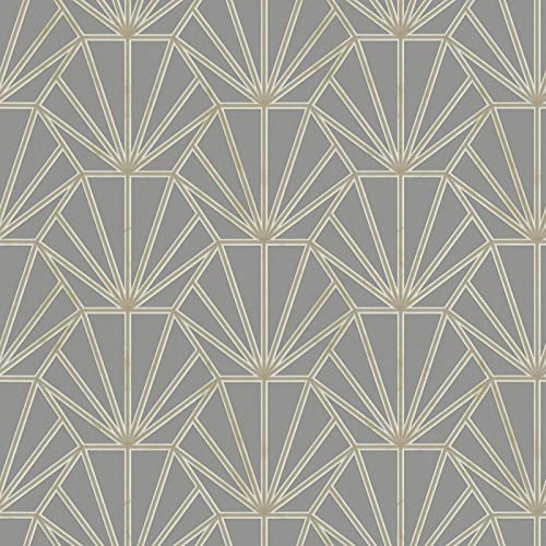 20er Jahre Tapete in Grau und Gold | Art Déco Tapete für Wohnzimmer und Schlafzimmer | Elegante Vliestapete mit geometrischem Muster