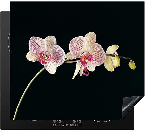 MuchoWow Herdabdeckplatte Ceranfeld Spritzschutz Küche Orchidee - Blumen - Schwarz - Rosa - Knöpfe 60x52 cm Induktionsherd Abdeckung Induktionskochfeld Ceranfeldabdeckung