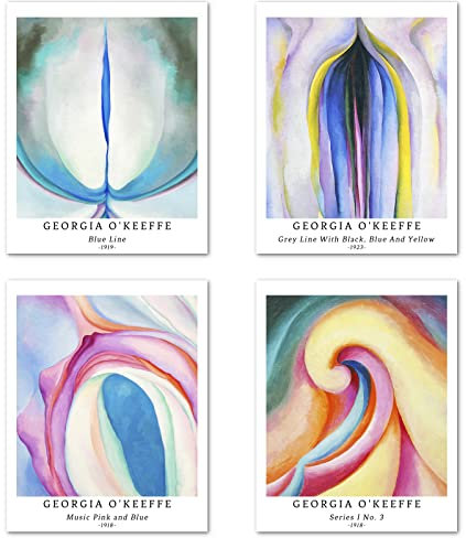Berkin Arts Kunstdruck Ungerahmt Abstrakt Geometrische Bilder Set von 4, Poster Größe: 20x25 cm Premium Kunstpapier Wanddeko Bunt Fotoanzeige Passenden Wohnzimmer Deko Georgia O'Keeffe Painting
