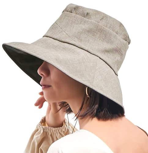 CHARM Damen Sonnenhut UVSchutz Strandhut - Sommerhut Breite Krempe Japanisch Hellbraun