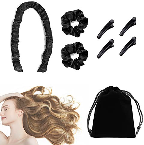 3 x hitzefreie weiche Lockenbänder, Schlaf-Lockenstab-Stirnband, Lockenwickler, DIY-Styling-Werkzeuge für mittellanges und langes Haar und 4 Entenschnabel-Clips, 1 x Aufbewahrungstasche