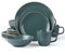 Arora RINGAR Round Stoneware 16pc Dinnerware Set of 4, Dinner Plates, Side Plates, Cereal Bowls, Mugs - Speckle Matte Green (434540)