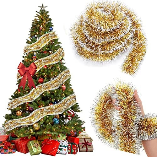 Kaiyingxin Weihnachtsbaum Lametta Girlande Gold, 10 m Weihnachtsdeko Girlande Gold, Christbaumschmuck Girlande Gold, Girlande Weihnachten Gold, Weihnachtsgirlande Gold, Baumschmuck Girlande Gold