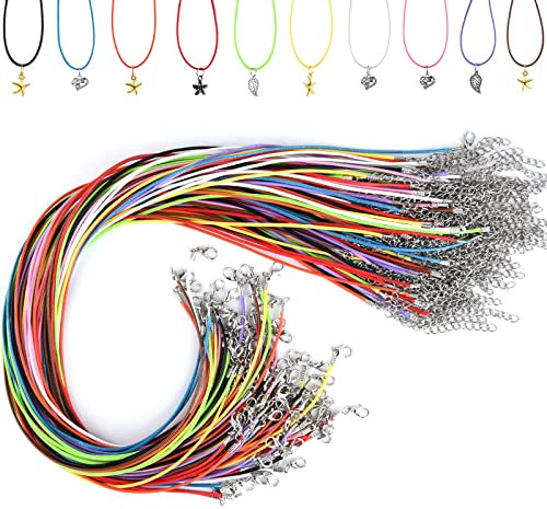 NEBURORA 60 Pcs Collier Cordon 2mm Ciré Collier Cordon avec Fermoir 20 Pouces 10 Couleurs Collier Corde Corde en Coton Ciré Collier pour DIY Bracelet Collier Fabrication de Bijoux