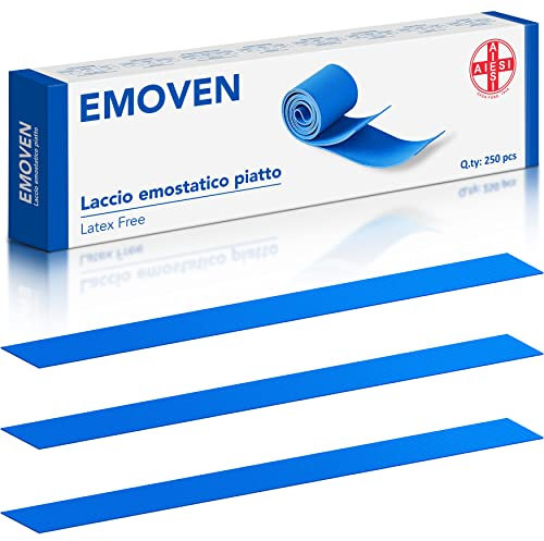 AIESI® Flacher Einweg-Venenstauer hypoallergen latexfrei aus hochelastischem thermoplastischem Gummi (TPE) blaue Farbe Länge 39 cm EMOVEN (Packung mit 250 Stück)