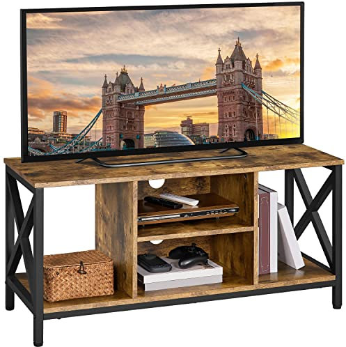 Yaheetech TV Stand for 50 Inch TV, Industrial TV Cabinet with X-Shape Structures & Open Shelves, Media Entertainment Center for Living Room & Bedroom, Rustic Brown