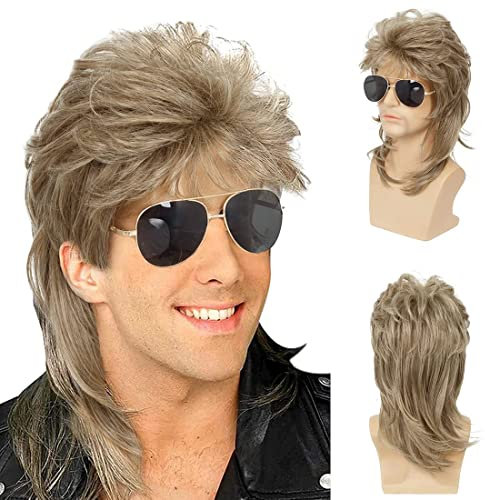 Herren Vokuhila Perücke blond gelockt 70er 80er Halloween Kostüme Punk Rocker Perücke Disco Fancy Party Perücken