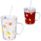Relaxdays Set de 2 Vasos Infantiles, Diseño Frutas, Jarrita Agua Niños, con Asa, Tapa y Pajita, 400 ml, Transparente