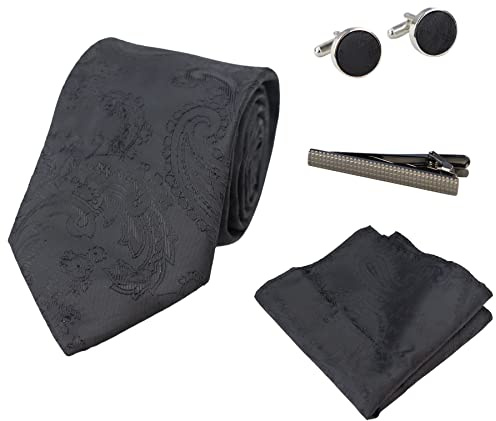 TruClothing Paisley Neck Tie Gift Set Pocket Square Cuff Links Tie Floral Satin - Black 115 One Size