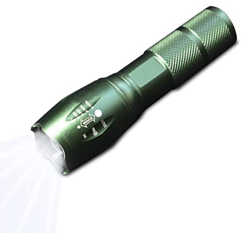 Nova Military Green Torch LED Rechargeable Flashlight Adjustable Focus Handheld Flashlight Super Bright 2000 Lumens 5 Modes Tactical Torch Zoomable and Water-Resistant Camping Outdoor Torch