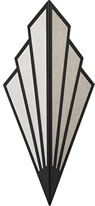 KRIPINC Art Deco Fan-Shaped Black Wall Light for Living Room Bedroom | Modern Wall Sconce, E14 Socket, Bulb Not Included, Iron Lamp Body and Linen Lampshade, Suitable for Bedside Hallway Stair