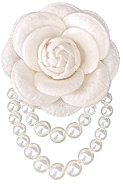 Broche de corsage en forme de fleur de camélia avec perles – Tissu en laine artificielle de qualité supérieure pour homme et femme pour mariage, fiançailles, bijoux formels, tissu, métal, Tissu,