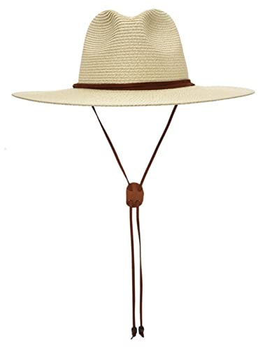 EPERDE Chapeau de paille Panama à large bord pour femme et homme avec mentonnière